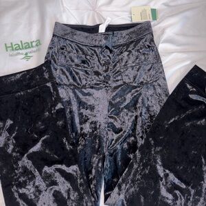 Shiny Black Velvet Pants with Pockets NWT